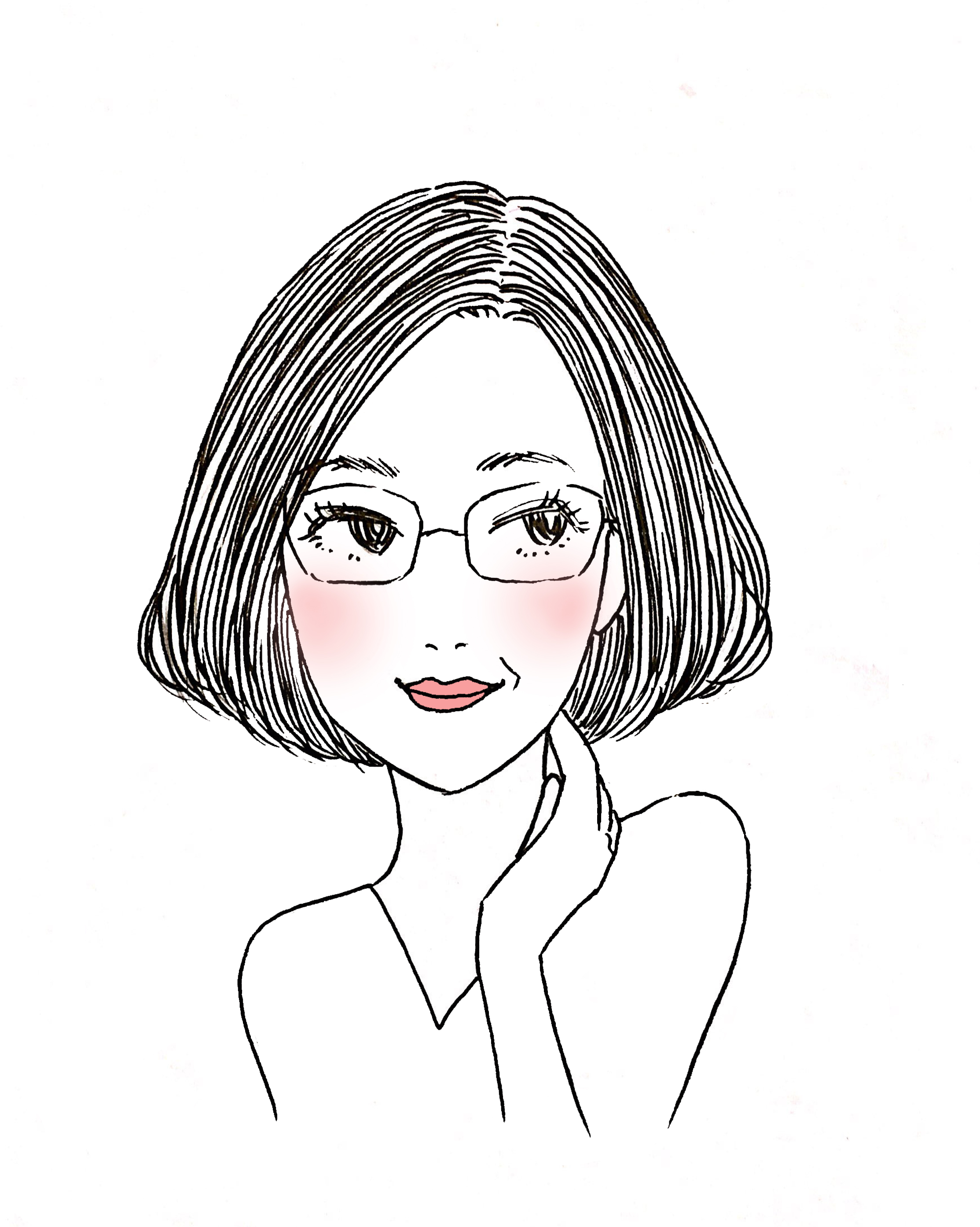 メガネをかけた女性のシンプルなプロフィール用似顔絵